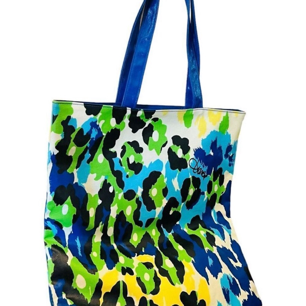 Diane Von Furstenberg DVF Waxed Canvas Multi Signed Beach Tote Shoulder Bag - Picture 7 of 8